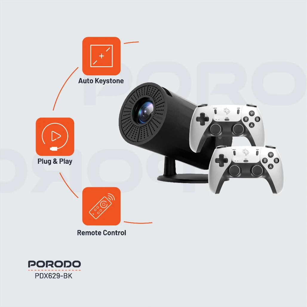 A Photo Of Porodo Gaming Projector with Wireless Controllers - Black