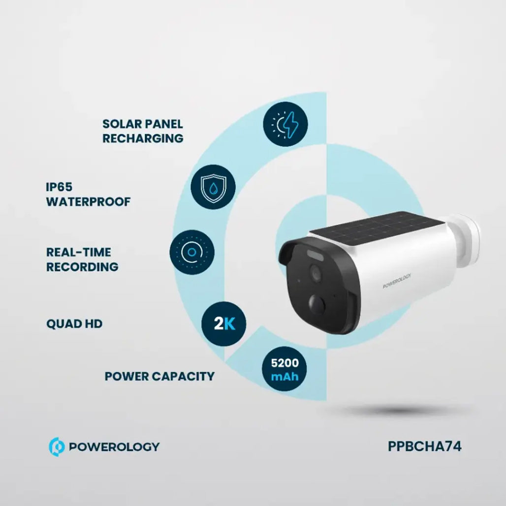 A Photo Of Powerology Built-in Solar Outdoor Camera - White
