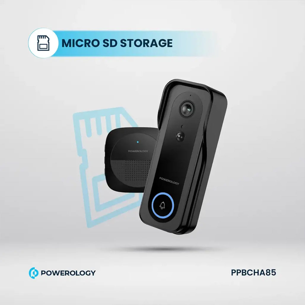 A Photo Of Powerology Smart WiFi Video Doorbell Camera with 3MP HD, Night Vision & 2-Way Audio – Black