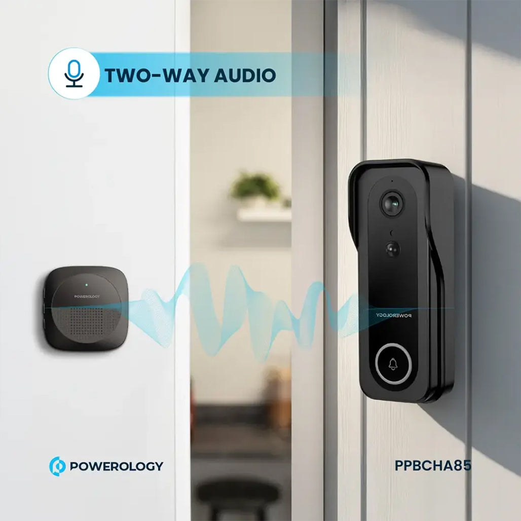 A Photo Of Powerology Smart WiFi Video Doorbell Camera with 3MP HD, Night Vision & 2-Way Audio – Black