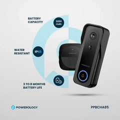 A Photo Of Powerology Smart WiFi Video Doorbell Camera with 3MP HD, Night Vision & 2-Way Audio – Black