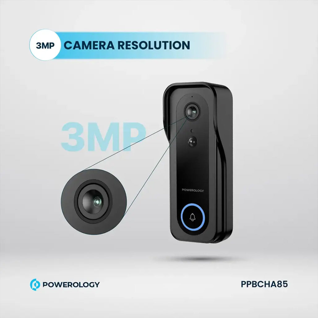 A Photo Of Powerology Smart WiFi Video Doorbell Camera with 3MP HD, Night Vision & 2-Way Audio – Black