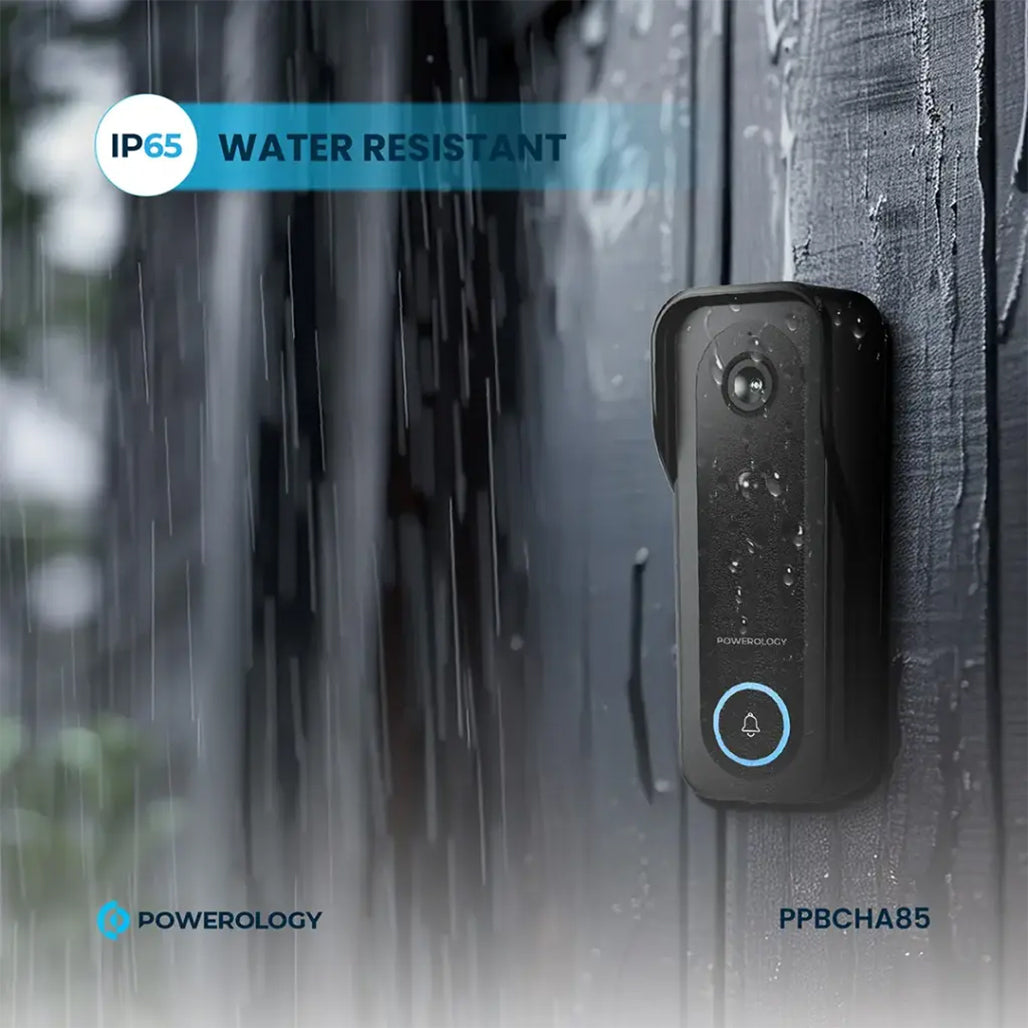 A Photo Of Powerology Smart WiFi Video Doorbell Camera with 3MP HD, Night Vision & 2-Way Audio – Black