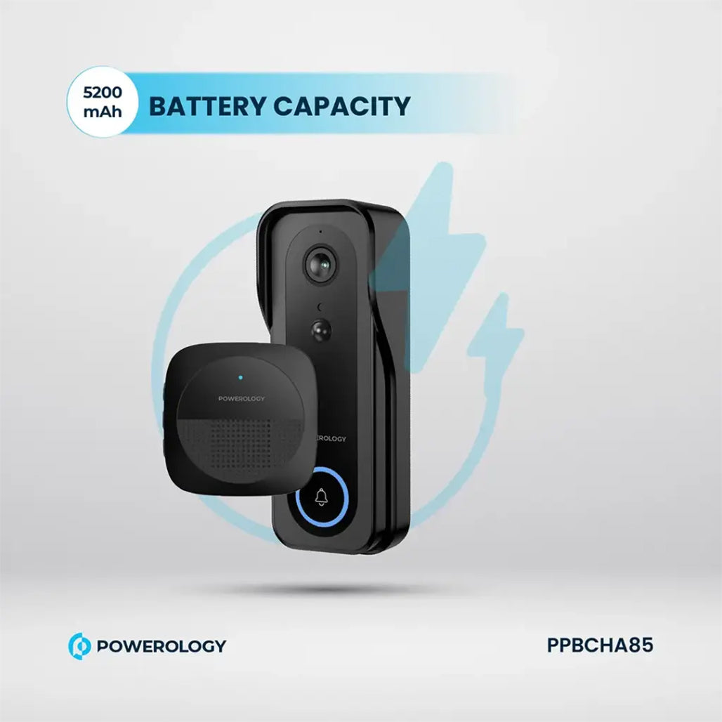 A Photo Of Powerology Smart WiFi Video Doorbell Camera with 3MP HD, Night Vision & 2-Way Audio – Black