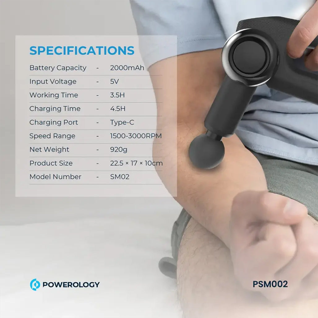 A Photo Of Powerology Full-Body Massage Gun – Deep Tissue Percussion Massager for Muscle Recovery & Pain Relief