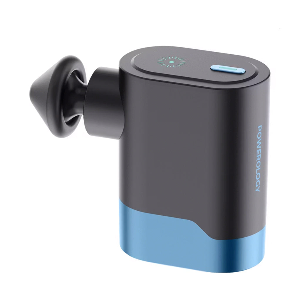 A Photo Of Powerology Ultra-Mini Portable Massage Gun – 5 Attachments, 3 Speeds, Quiet Design, USB-C Charging, 750mAh Battery, 4.5-Hour Runtime – Black