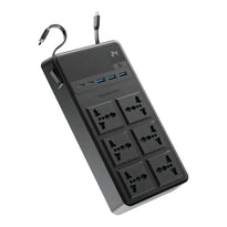 Powerology 2500W 6AC Power Strip with Retractable Cables & USB Fast Charging – Black
