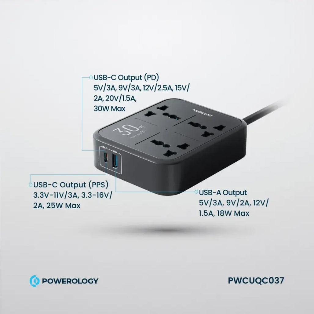 A Photo Of Powerology Power Strip 3250W 3AC - Black