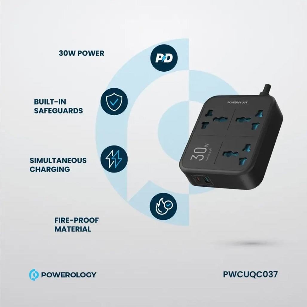 A Photo Of Powerology Power Strip 3250W 3AC - Black