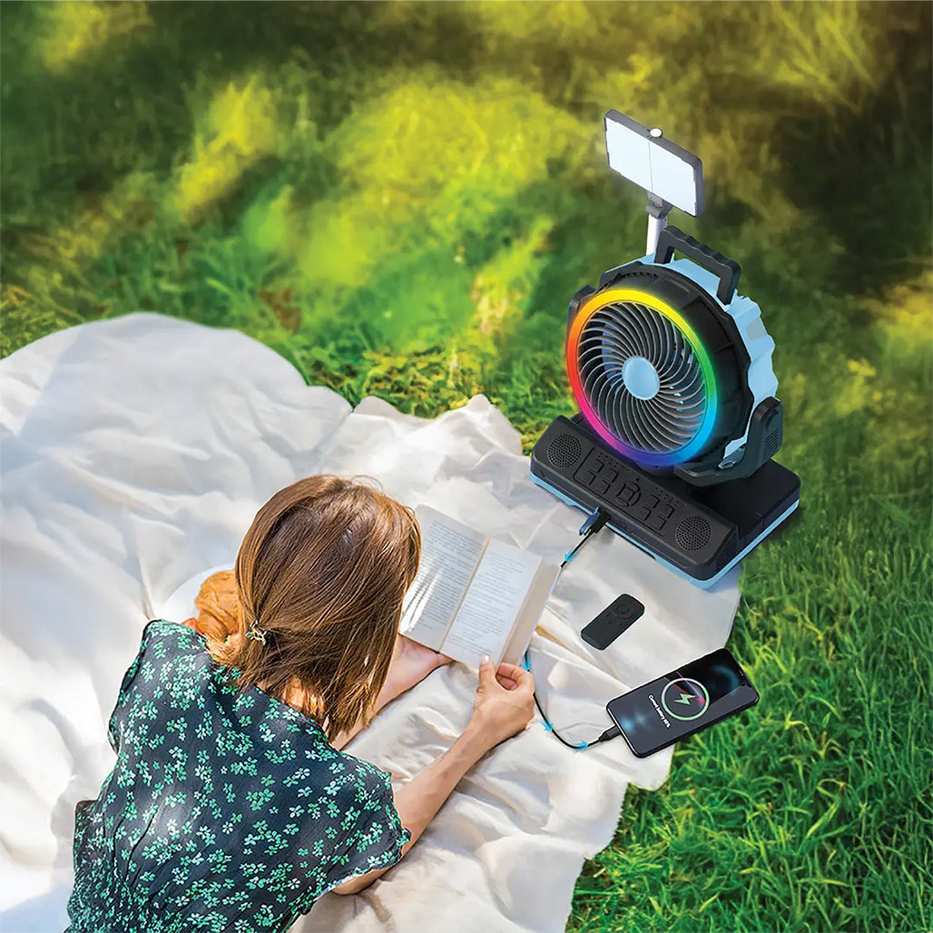 A Photo Of Powerology VentoPower Outdoor 40K Oscillating Fan - Blue/Black