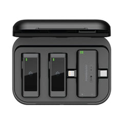 A Photo Of Powerology PWMIC2BK MFI Dual Connector Wireless Lavalier Microphone Set