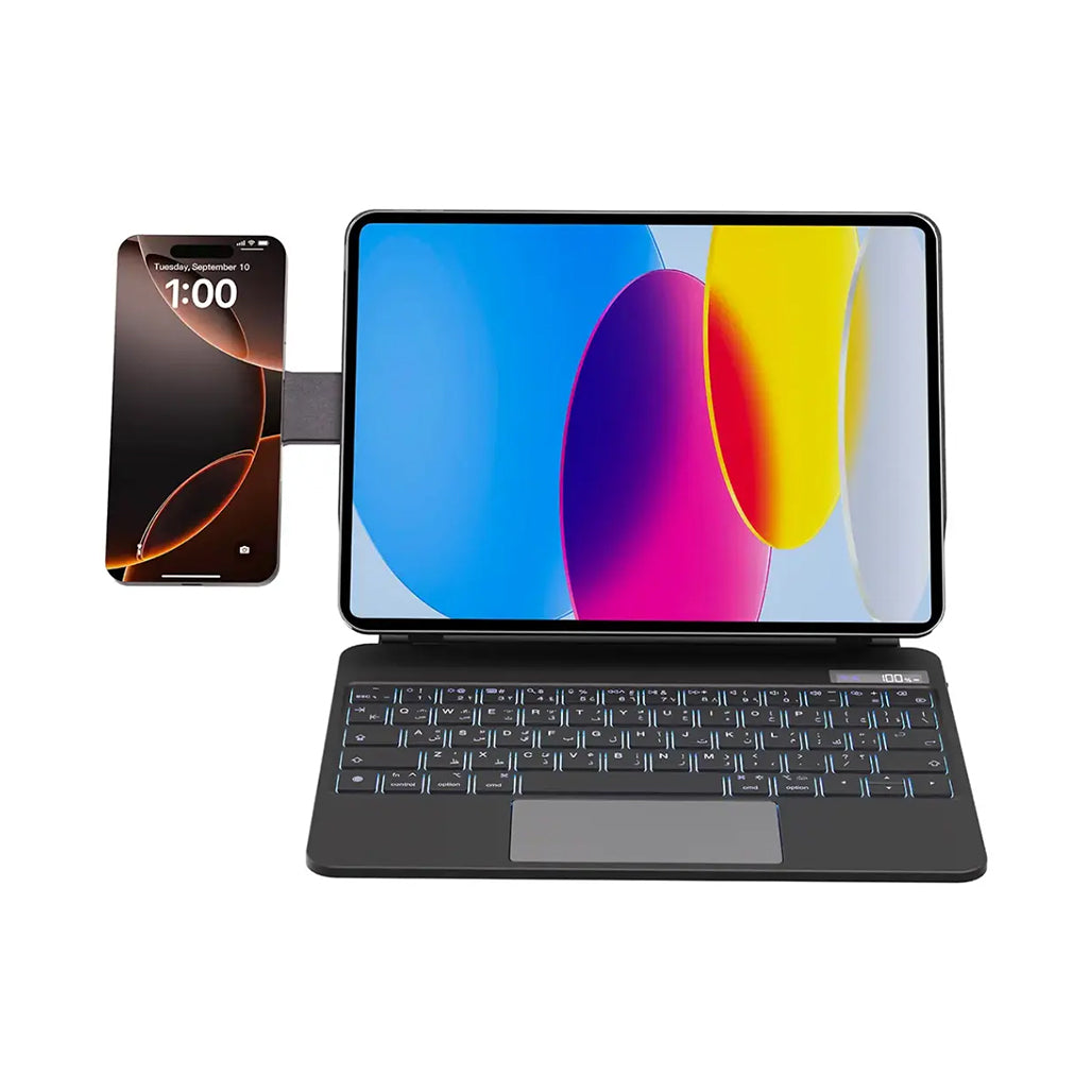 A Photo Of Powerology DynaBoard Wireless Keyboard Case With MagSafe Phone Holder for iPad 11