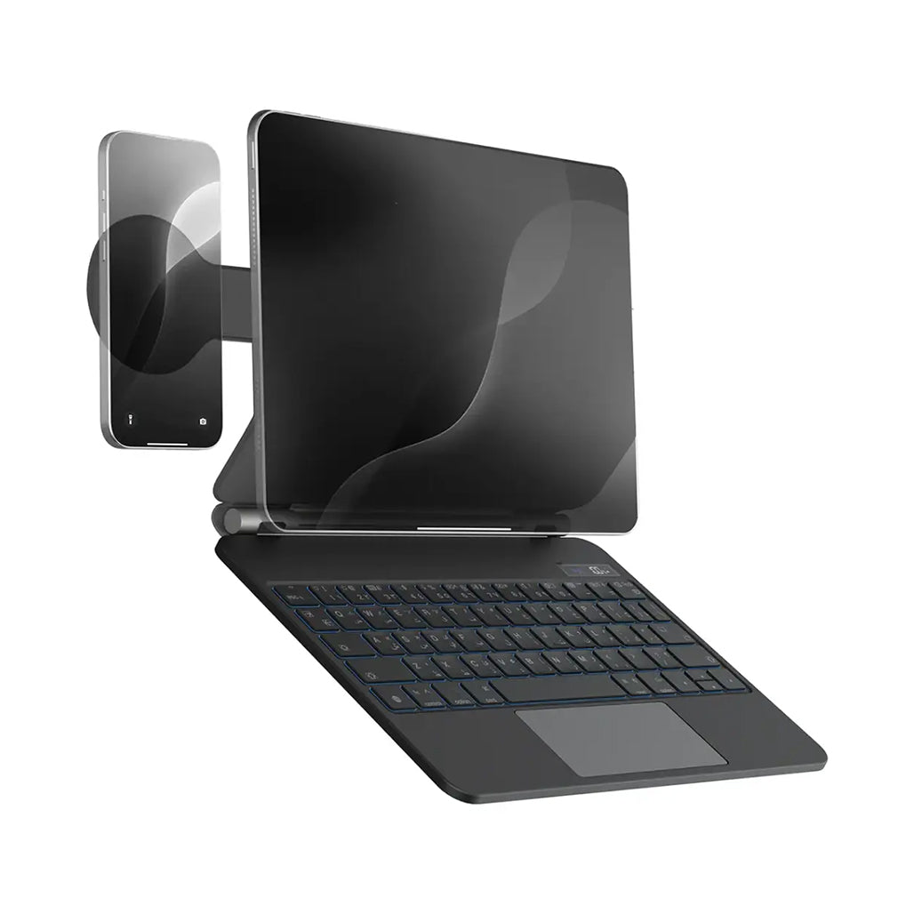 A Photo Of Powerology DynaBoard Wireless Keyboard Case With MagSafe Phone Holder for iPad 11