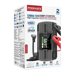 A Photo Of Promate PatrolPack-3 Car Jump Starter with 150PSI Air Compressor, 12000mAh Power Bank & LED Flashlight