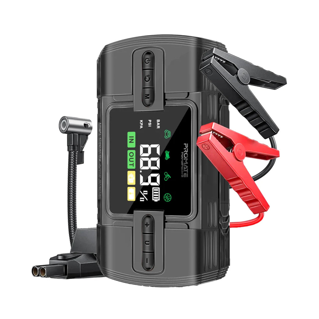 A Photo Of Promate PatrolPack-3 Car Jump Starter with 150PSI Air Compressor, 12000mAh Power Bank & LED Flashlight