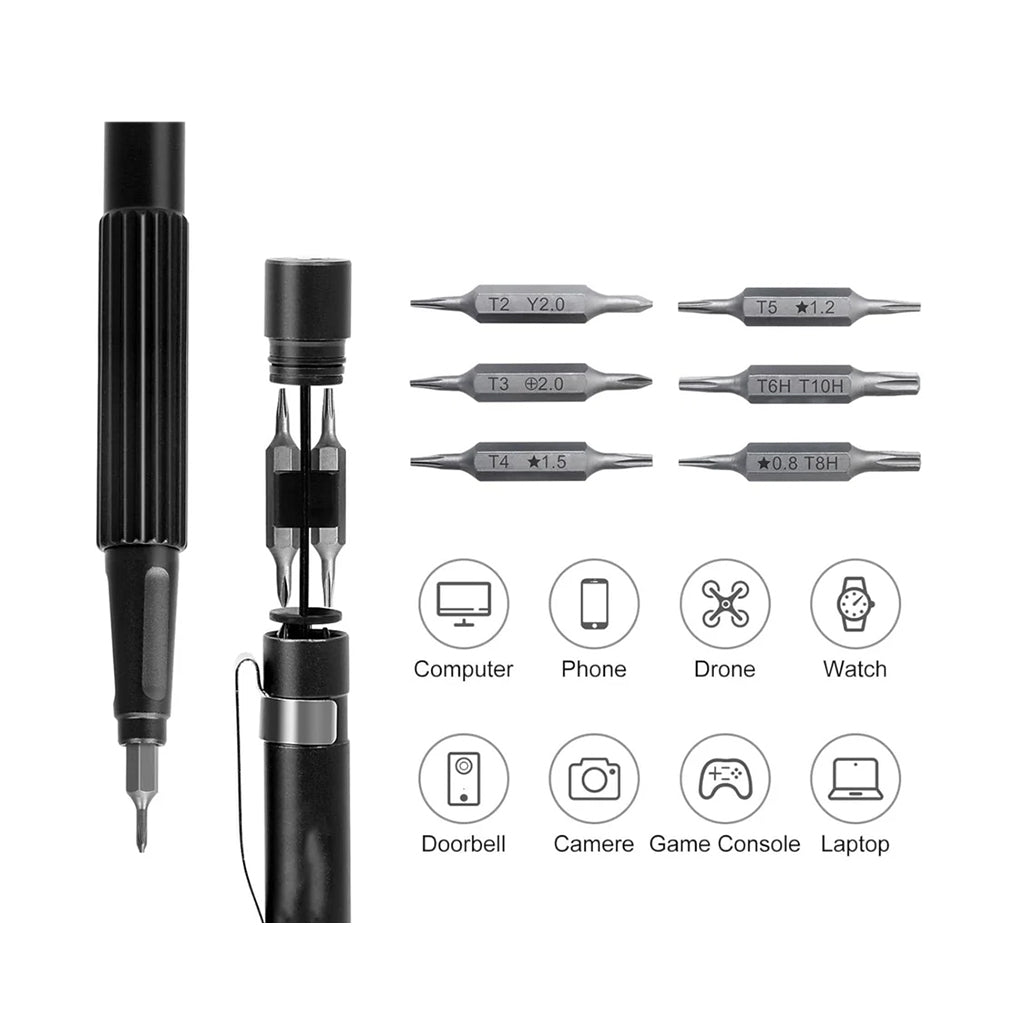 A Photo Of Pen Type Screwdriver 13 IN 1 - Compact, Portable, and Magnetic Black Tool Set