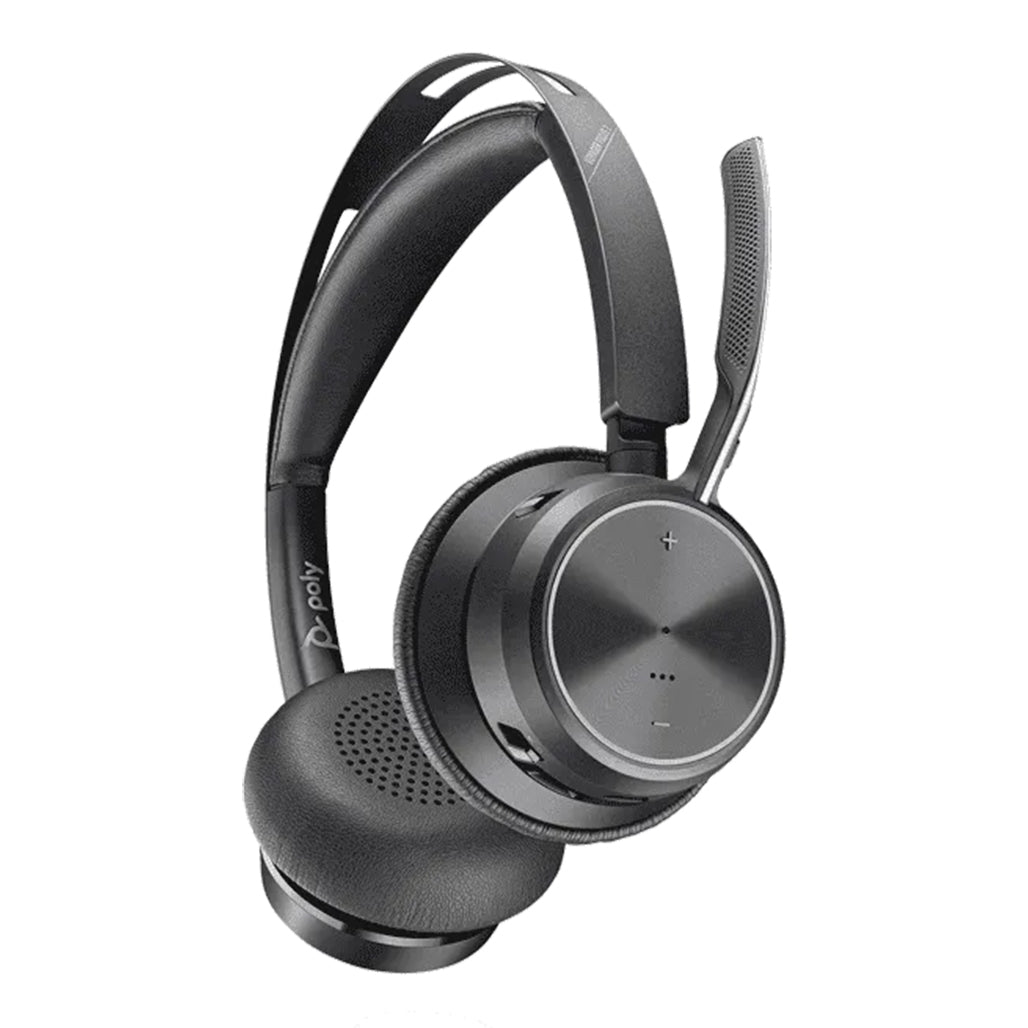A Photo Of Poly Voyager Focus 2 - Wireless Headset USB-C with Charging Stand