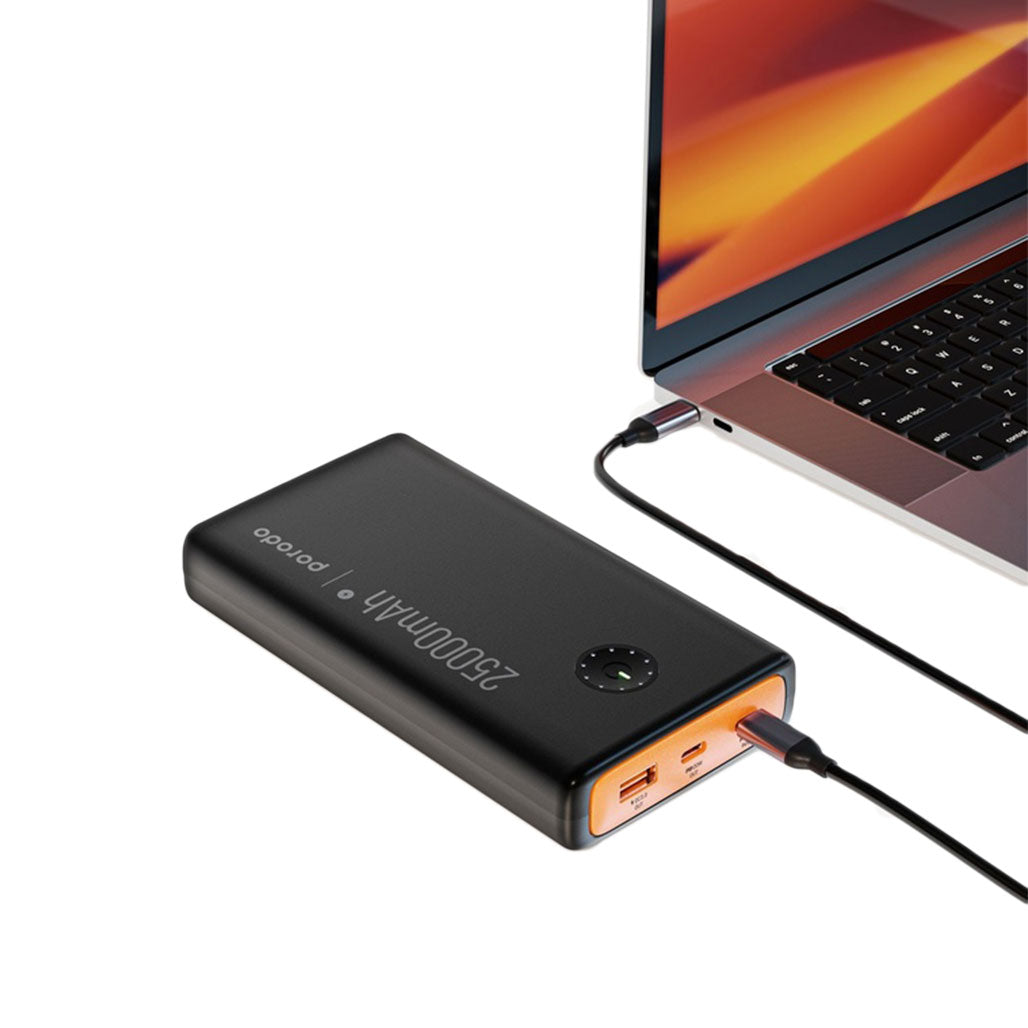 A Photo Of Porodo 25000mAh Compact Power Bank With USB-A QC3.0 & Dual USB-C PD With Type-C To Type-C Cable