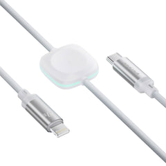 A Photo Of Porodo 2 in 1 C-L 27W Cable with Wireless Watch Charger 1.2M- White | PD-2N1CLWC-WH