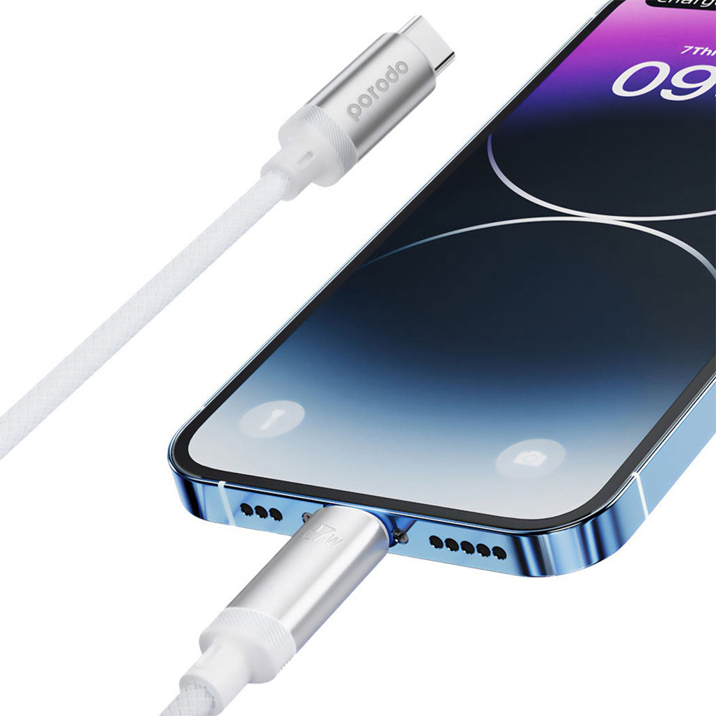A Photo Of Porodo 2 in 1 C-L 27W Cable with Wireless Watch Charger 1.2M- White | PD-2N1CLWC-WH