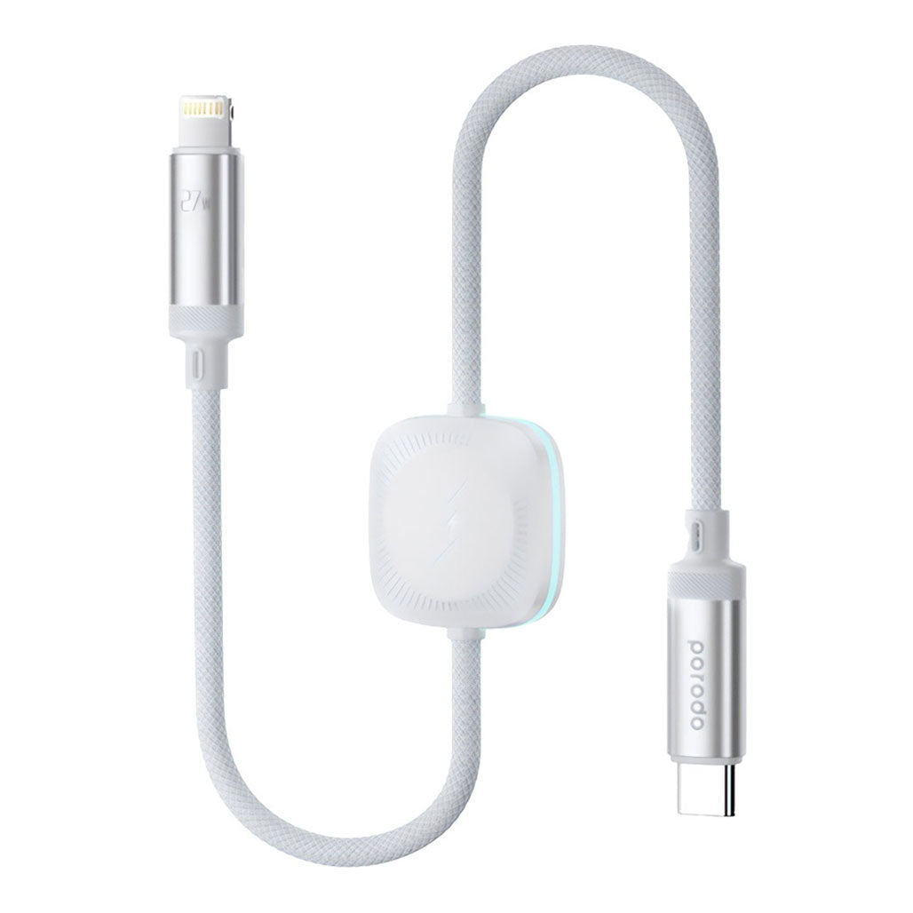 A Photo Of Porodo 2 in 1 C-L 27W Cable with Wireless Watch Charger 1.2M- White | PD-2N1CLWC-WH
