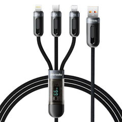 A Photo Of Porodo 3-IN-1 Digital-Display Fast Charging 1.2M Cable A to C+L+M - Black
