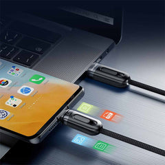 A Photo Of Porodo 3-IN-1 Digital-Display Fast Charging 1.2M Cable A to C+L+M - Black