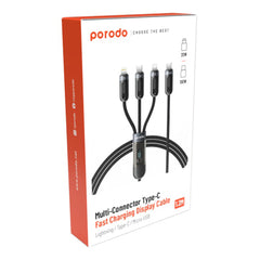 A Photo Of Porodo 3-IN-1 Digital-Display Fast Charging 1.2M Cable C to C+L+M - Black