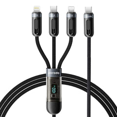 A Photo Of Porodo 3-IN-1 Digital-Display Fast Charging 1.2M Cable C to C+L+M - Black