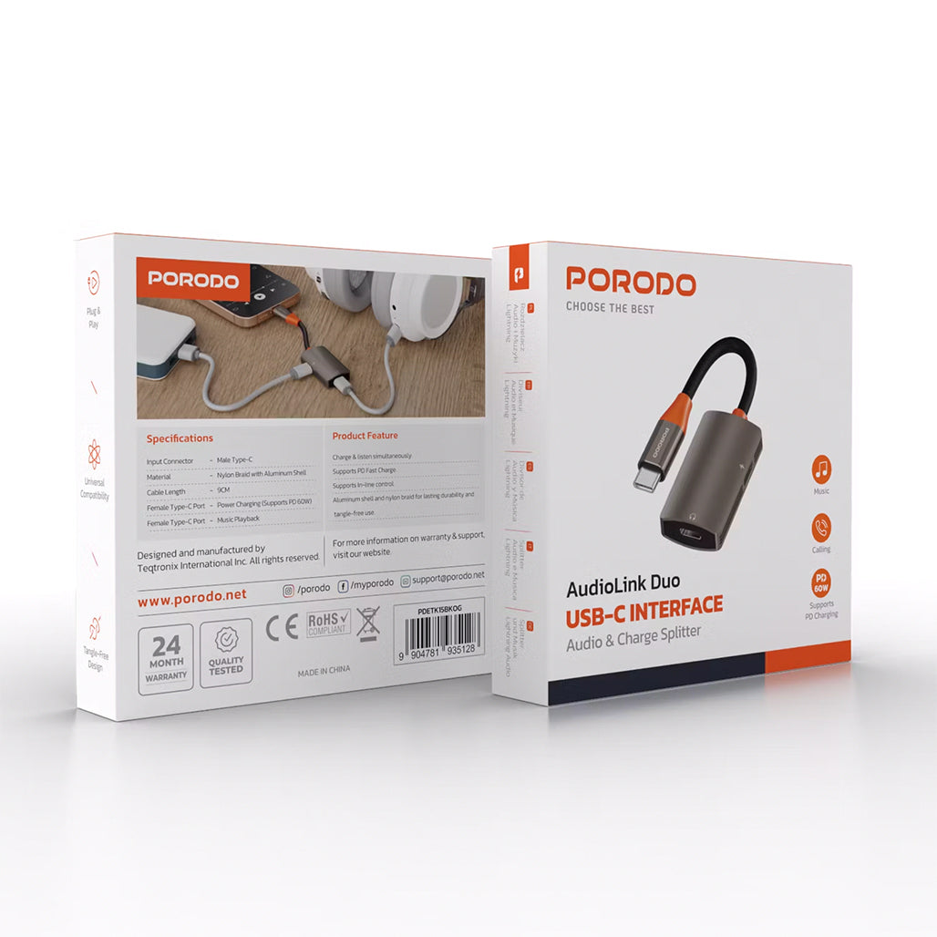 A Photo Of Porodo AudioLink Duo USB-C Splitter