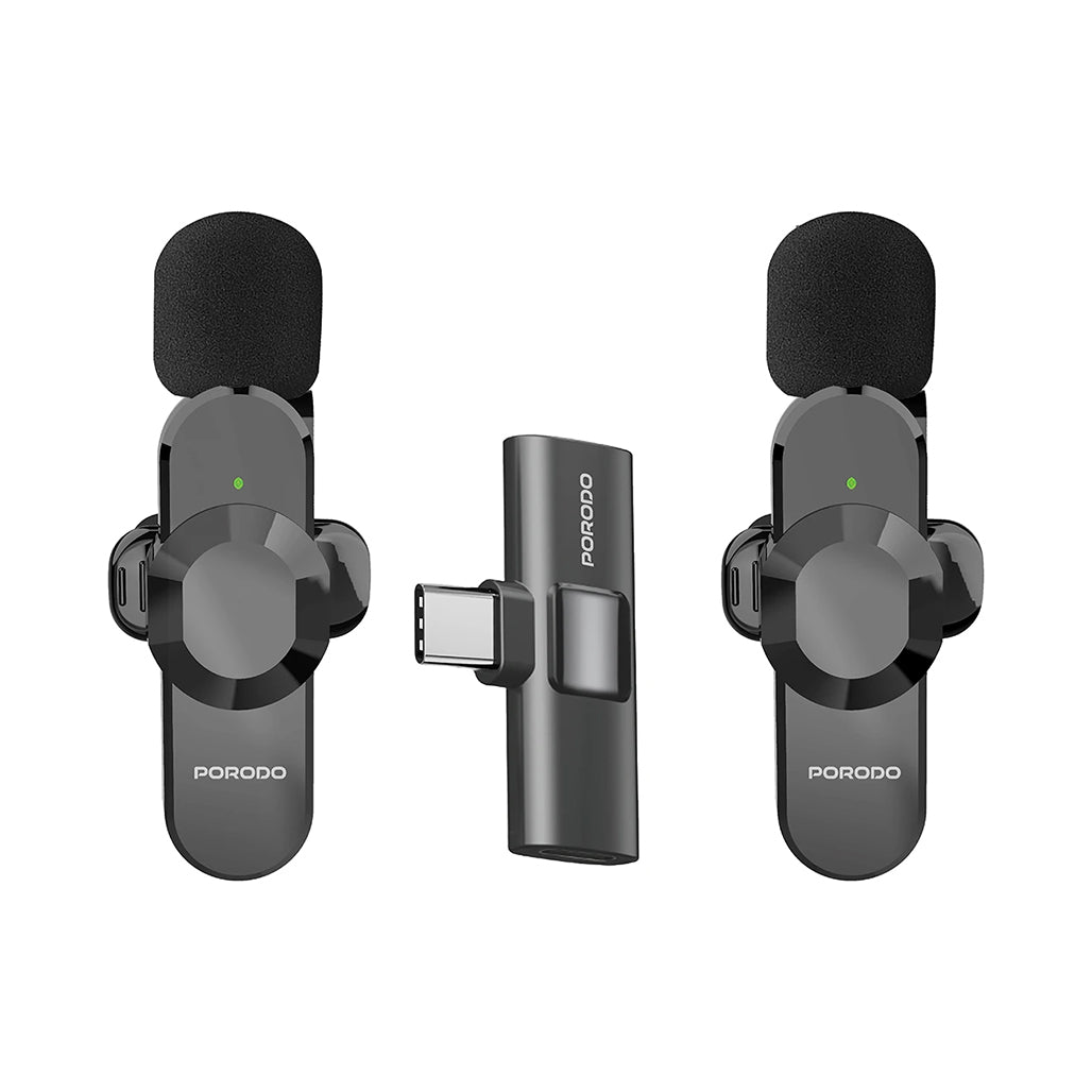 A Photo Of Porodo Audix Pro Lavalier Dual Microphone Type-C & Lightning