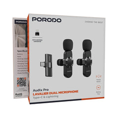 A Photo Of Porodo Audix Pro Lavalier Dual Microphone Type-C & Lightning