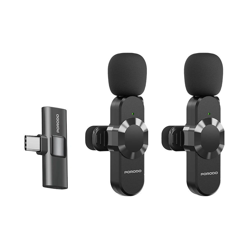 A Photo Of Porodo Audix Pro Lavalier Dual Microphone Type-C & Lightning