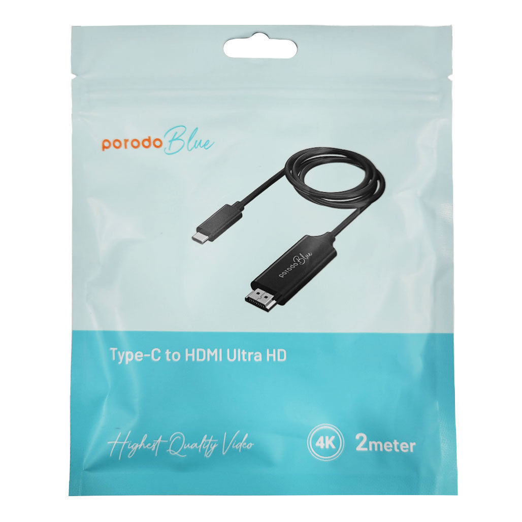 A Photo Of Porodo Blue PB-HDC2M-BK Type-C to HDMI Ultra HD 4K 2m