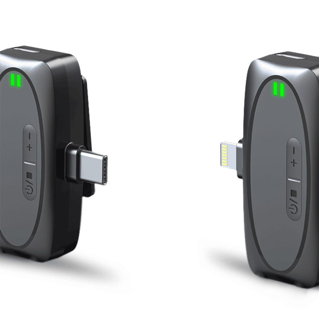 A Photo Of Porodo Dual Connector Lavalier Microphone Dual Mic - Black