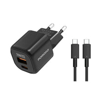 Porodo Dual Port Wall Charger (with C to C / C to L Cable) - Black