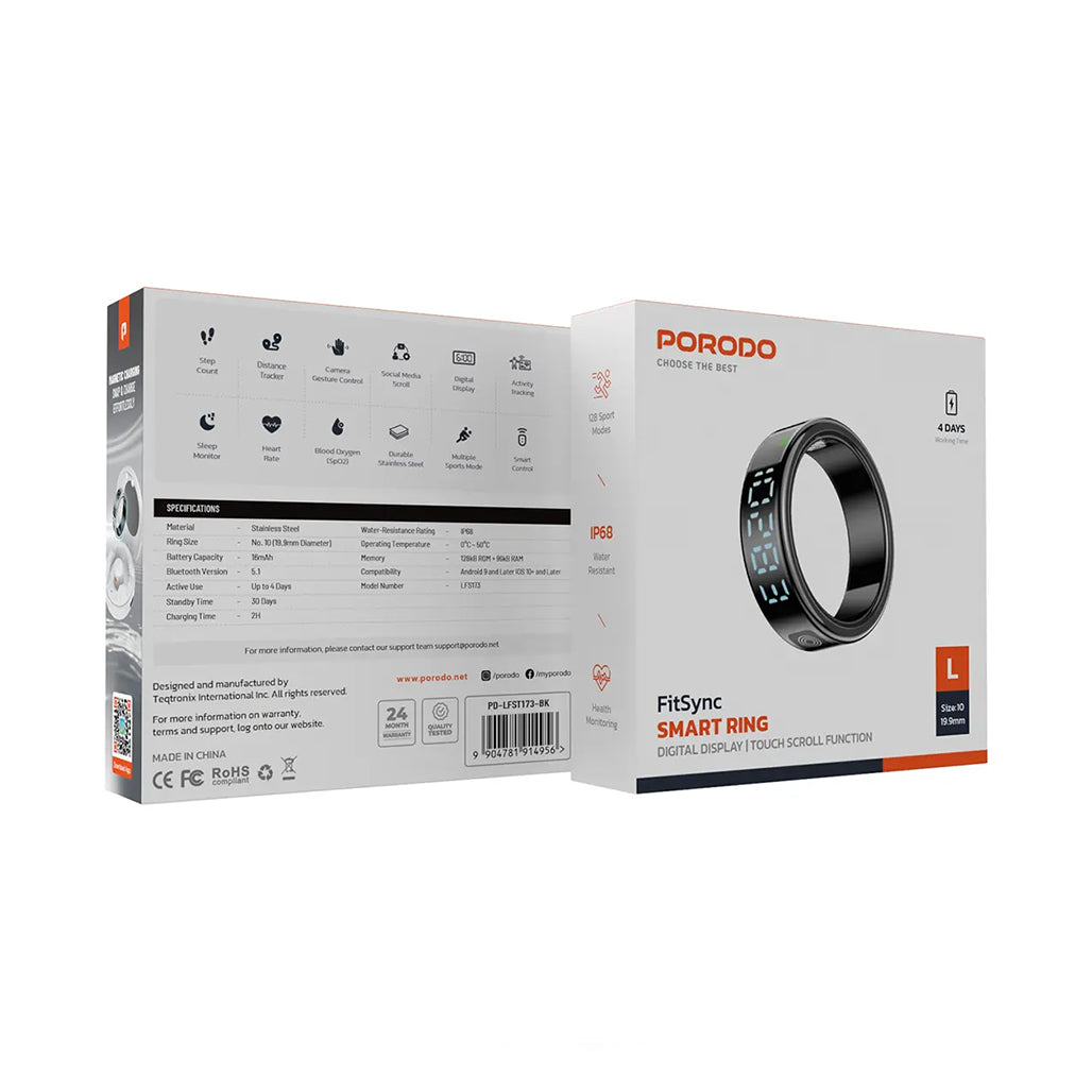 A Photo Of Porodo FitSync Smart Ring Size 10
