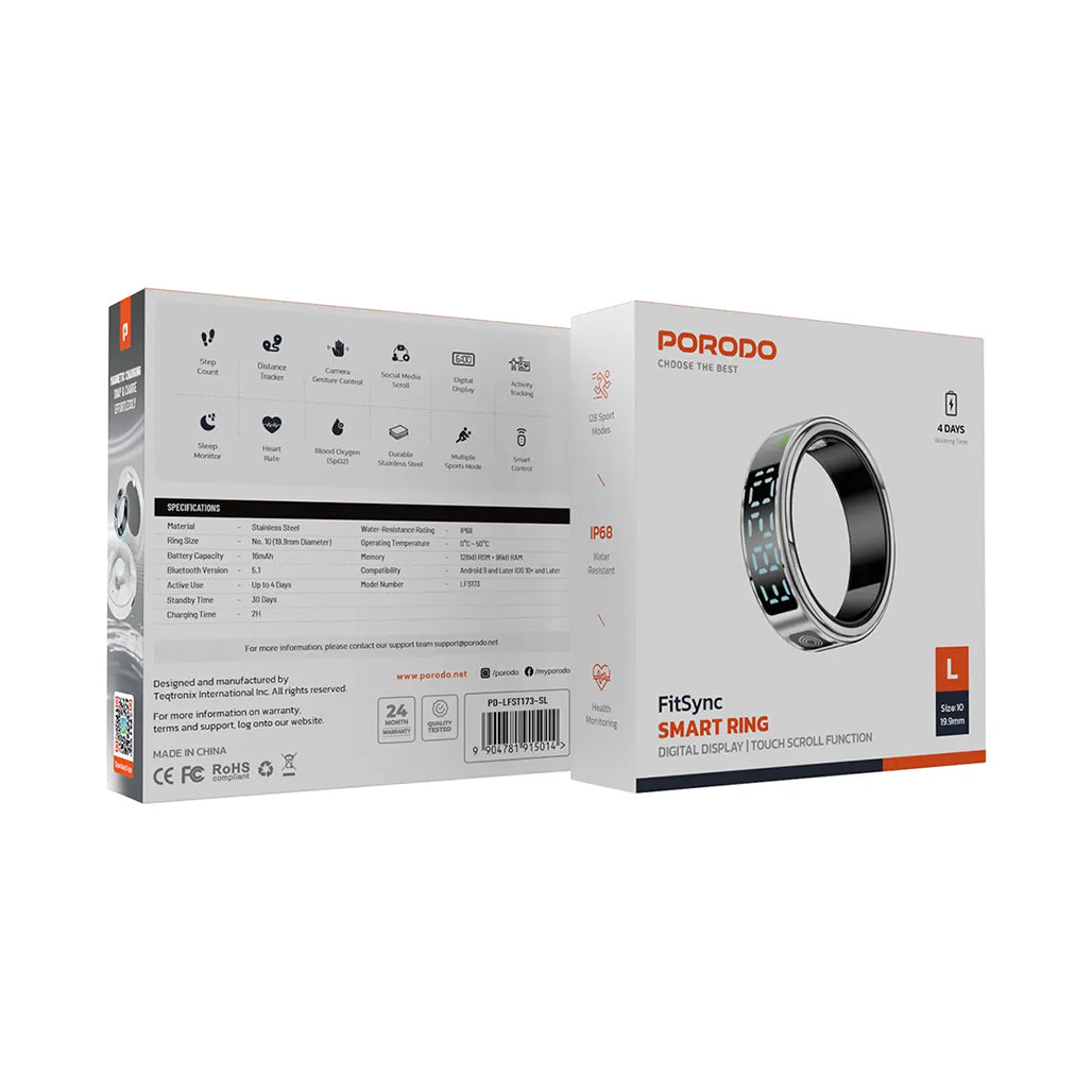 A Photo Of Porodo FitSync Smart Ring Size 10