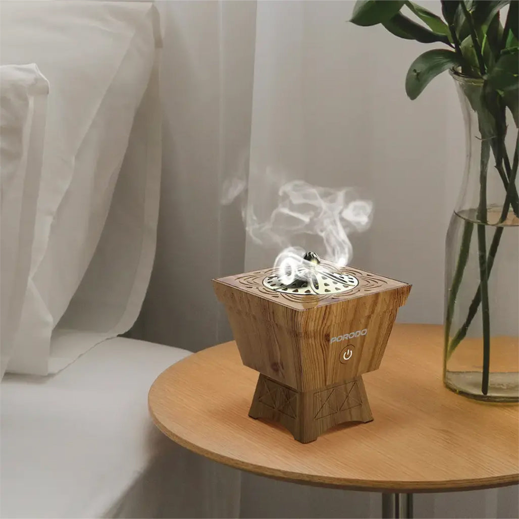 A Photo Of Porodo Lifestyle Classic Wood-Finish Portable Incense Burner