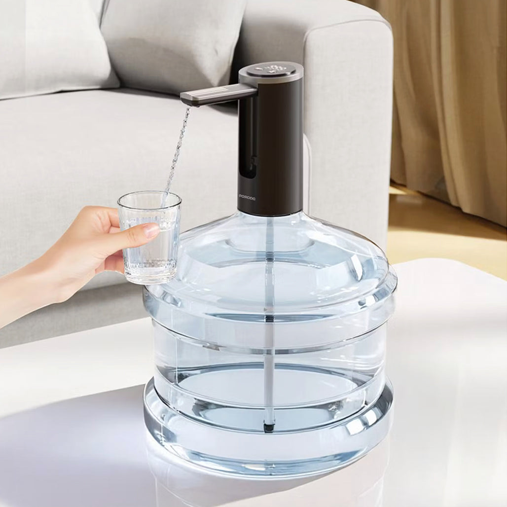 A Photo Of Porodo Lifestlye Foldable Electric Water Pump Universal Bottle Compatibility - Black