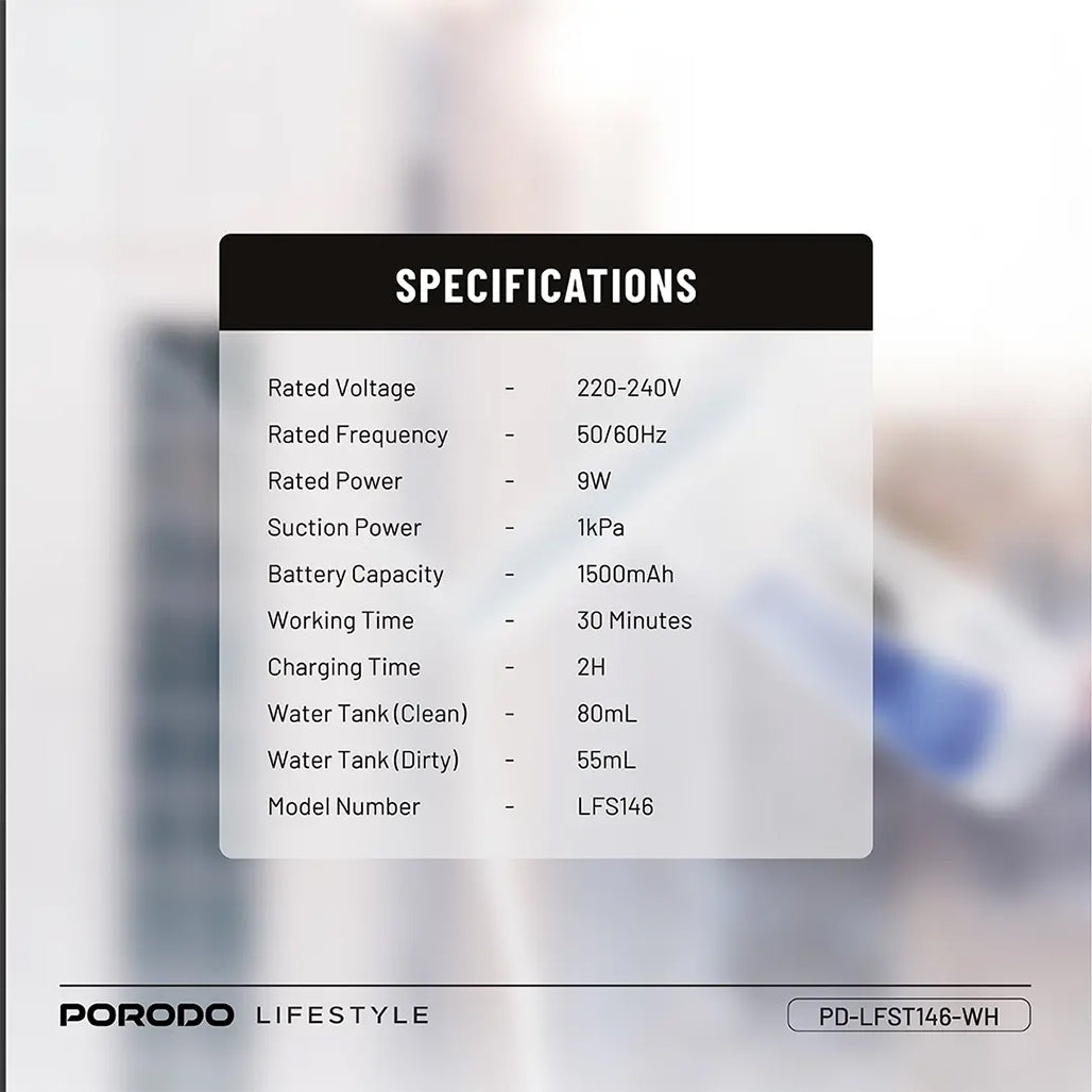 A Photo Of Porodo Lifestyle Handheld Window Cleaner – Rechargeable Glass Cleaning Vacuum with Spray, Wipe & Dry Function – 30-Min Runtime