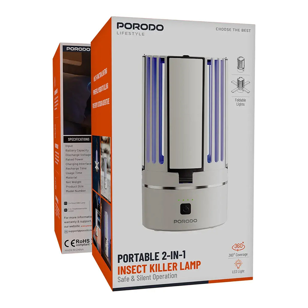 A Photo Of Porodo Lifestyle Portable 2-in-1 Insect Killer Lamp with Safe & Silent Operation - White