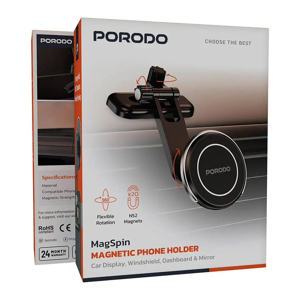 A Photo Of Porodo MagSpin Magnetic Phone Holder - Black