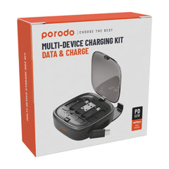 A Photo Of Porodo Multi-Device Charging Kit with 60W Type-C Cable, Universal Adapters, Data Transfer & SIM Management