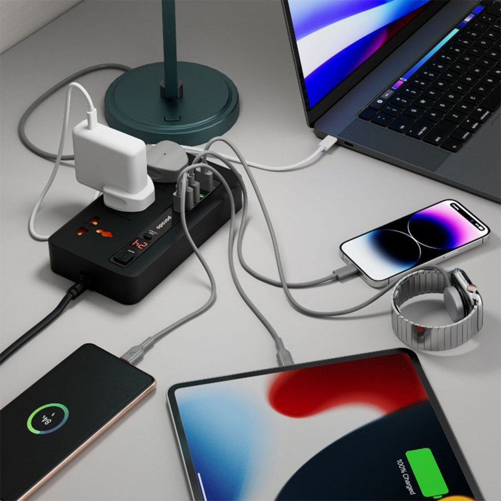 A Photo Of Porodo Multi-Port Power HUB 4 USB-A/USB-C Ultimate Home & Office Kit 2M