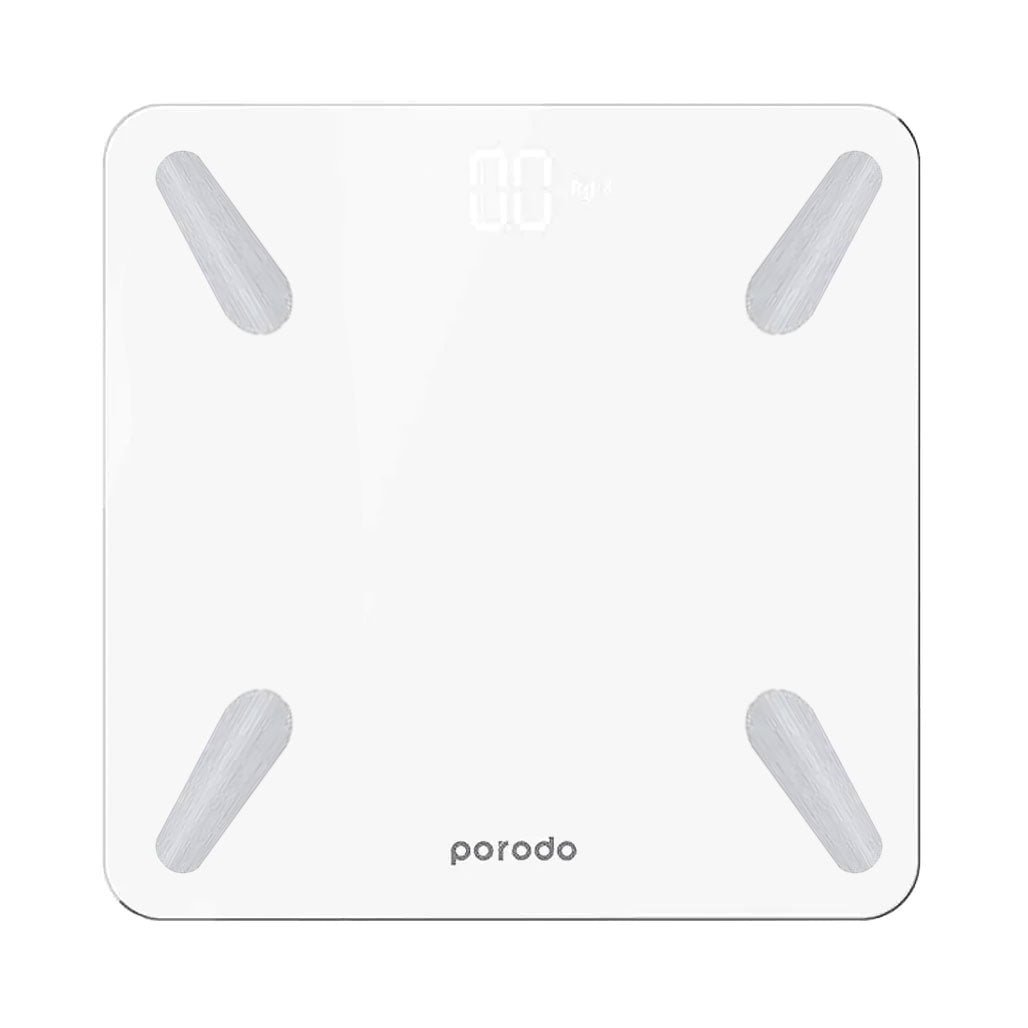 A Photo Of Porodo Smart Body Scale - 18 Health Metrics, Up to 180kg Capacity, Interactive iOS & Android App, Multiple User Profiles - PD-LSBSC-WH