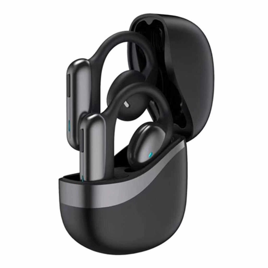 A Photo Of Porodo Soundtec Lune - Air Conduction TWS Earbuds with Semi Transparent Case - Black