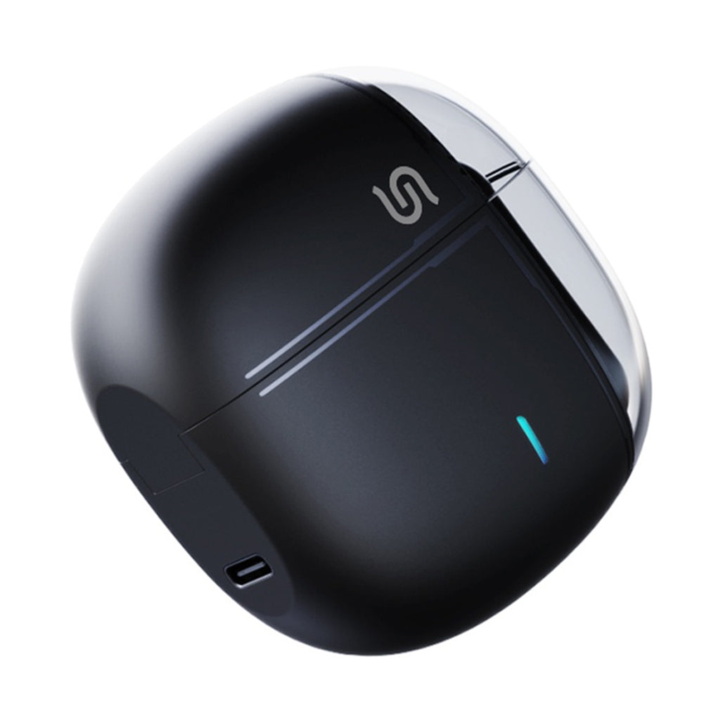 A Photo Of Porodo Soundtec Lune - Air Conduction TWS Earbuds with Semi Transparent Case - Black