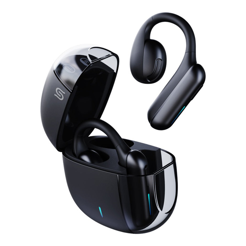 A Photo Of Porodo Soundtec Lune - Air Conduction TWS Earbuds with Semi Transparent Case - Black