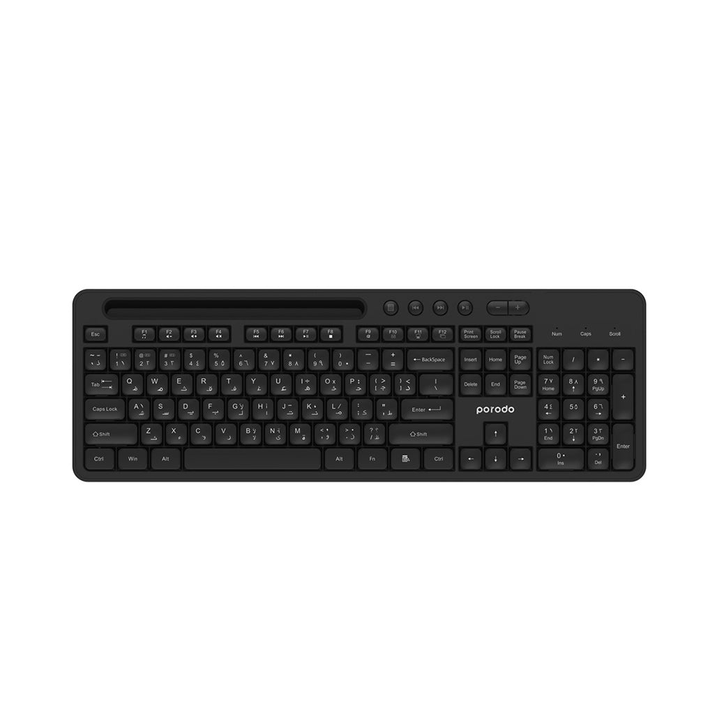 A Photo Of Porodo Wireless 2.4G+BT Keyboard with Pen/Phone Tray and Mouse - Black